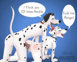 101_dalmatians all_fours anthro bodily_fluids canid canine canis canon_couple cum cum_inside dalmatian disney doggy_style domestic_dog english_text female from_behind_position genital_fluids genitals male mammal nipples penis perdita pongo profanity pussy sex straight text voluxpto