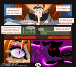 anthro bodily_fluids clothed clothing collar collared_shirt colored_nails comic cum cum_in_mouth cum_inside dialogue digital_media_(artwork) domestic_cat dripping english_text eyeshadow felid feline felis feminization fingers fur genital_fluids ginger_(iginger) hair hi_res iginger looking_at_viewer makeup male male_(lore) mammal mind_break multiple_scenes nails open_mouth orange_hair purple_body purple_eyes purple_nails red_eyes shirt shocked simple_background solo solo_focus speech_bubble submissive tears teeth tentacle text topwear url