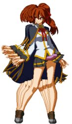 animated blazblue bottomless boxman celica_a_mercury clothed dildo erection female fighting_stance pixel_art skirt skirt_lift solo strap-on strap-on_under_skirt transparent_background