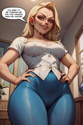 ai_art ai_generated big_ass caption cum_on_body cum_on_clothes cum_on_clothing cum_on_face dialogue female female_focus milf only original_character phizben story word_balloon