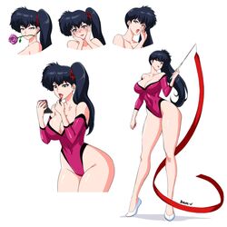 1girls ass breasts character_sheet clothing devil-v female female_only gymnast highres kodachi_kuno large_breasts leotard long_legs ranma_1/2 ribbon solo teenage_girl teenager thick_thighs