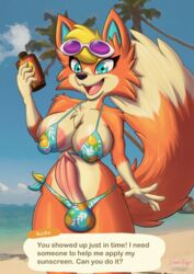 1futa 2020 5_fingers animal_crossing anthro areolae audie_(animal_crossing) ball_bulge beach bikini blonde_hair blue_eyes breasts canid canine canis chest_tuft cleavage curvy dazzlekong dialogue english_text erect_nipples erection fingers furry futa_only futa_sans_pussy futanari genitals highres holding_object huge_areolae huge_breasts huge_penis ineffective_clothing ineffective_panties large_nipples mammal navel nintendo nipple_bulge nipples open_mouth open_smile outdoors panties panty_bulge penis penis_out poking_out seaside signature smile solo sunscreen swimwear testicles testicles_in_panties testicles_under_clothes text tuft wardrobe_malfunction wide_hips wolf