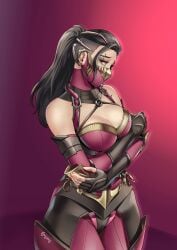 asian asian_female big_breasts black_clothing black_hair breasts drawing edenian female mask masked masked_female mileena mortal_kombat mortal_kombat_1_(2023) non-nude ponytail purple_clothing sad solo solo_female thotlerrr treartz