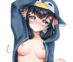 black_hair blue_eyes breasts female lilnoot lilnoot_(vtuber) looking_at_viewer penguin_girl short_hair virtual_youtuber