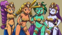 4girls bare_arms bare_legs bare_midriff bare_shoulders bare_thighs belly_button belly_dancer belly_dancer_outfit big_breasts blonde_hair blonde_tail blue_earrings blue_eyes blue_gem blue_gemstone blue_heart_pasties blue_loincloth bra bracelet brown_hair cleavage collar crown dancer dancer_class dancer_girl dancer_outfit dancer_risky_boots dancer_rottytops dancer_shantae dancer_sky earrings elf_ears female female_only gem genie genie_girl gold_(metal) gold_bikini gold_bikini_bottom gold_bikini_top gold_bra gold_bracelets gold_collar gold_crown gold_headdress gold_headwear gold_jewelry gold_thigh_ring golden_bikini golden_bikini_bottom golden_bikini_top golden_bra golden_bracelets golden_collar golden_crown golden_headwear golden_thigh_ring green_hair green_skin harem harem_girl harem_girls harem_jewelry harem_outfit headdress headgear headwear heart_pasties kou_(makoto_yabe) loincloth long_hair long_ponytail metal_bikini metal_bra metal_collar midriff multiple_girls navel pale_skin pink_heart_pasties pink_loincloth pirate pointy_ears ponytail purple_hair purple_heart_pasties purple_loincloth red_eyes risky_boots rottytops shantae shantae_(character) shantae_and_the_pirate's_curse short_hair sky_(shantae) slave slave_bikini slave_collar slave_outfit slavegirl small_boobs small_breasts stiches tan_skin thigh_ring twintails zombie_girl