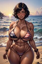 1girls 2024 abs ai_generated american_flag_bikini armpits beach big_breasts bikini black_hair blush blush_lines blushing_at_viewer bracelet bracelets breasts cleavage cloud collarbone dark_skin dark_skinned_female exposed_thighs eyebrows eyelashes female female_only gigantic_breasts high_resolution highres hips hourglass_figure huge_breasts large_breasts looking_at_viewer midriff muscular muscular_female navel original original_character parted_lips rock rocks sea self_upload short_hair sky smile smiling smiling_at_viewer solo stable_diffusion standing sun sunny sunset teeth teeth_showing thighs toned toned_body toned_female voluptuous voluptuous_female water wave waves yellow_eyes yodayo