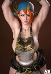 1girls 3d bandana breasts capcom female female_only ginger_hair green_eyes hagiwara_studio high_resolution highres minayle monster_hunter monster_hunter_rise orange_hair solo