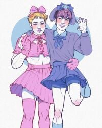 asian_male bang_chan cross_dressing cute feminization kim_seungmin kpop muscular_male seungmin stray_kids thighhighs twink