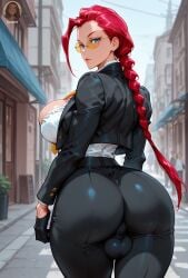 1girls ai_generated balls_outline balls_under_clothes big_breasts big_butt bulge bulge_through_clothing clothed crimson_viper dickgirl futanari street_fighter tagme yo0001