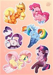 6girls alicorn all_fours anthro anthrofied applejack_(mlp) arms_behind_back ass bent_over bondage bound breast_bondage breasts chibi cleavage clothing cute earth_pony female female_only fluttershy_(mlp) friendship_is_magic furry garter_straps lace-trimmed_thighhighs legs_together looking_at_viewer looking_away looking_back magic mane_six_(mlp) my_little_pony nipples one_eye_closed pantyhose pegasus pinkie_pie_(mlp) presenting presenting_hindquarters rainbow_dash_(mlp) raised_tail rarity_(mlp) red_rope rope rope_bondage simple_background smile stockings straight_hair thighhighs twilight_sparkle_(mlp) ulitochka unicorn wink