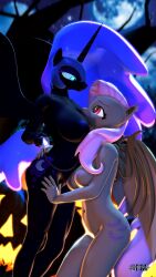 3d_(artwork) alicorn anthro anthro_on_anthro anthrofied anthroponiessfm bat_pony big_breasts breasts digital_media_(artwork) duo equid female flutterbat_(mlp) fluttershy_(mlp) friendship_is_magic hasbro hi_res horn leash mammal my_little_pony nightmare_moon_(mlp) nipples nude princess_luna_(mlp) submissive submissive_female wings