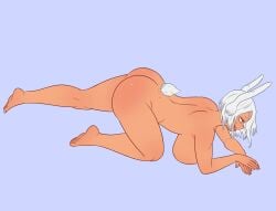 1girls barefoot big_breasts boku_no_hero_academia breasts bunny_ears bunny_tail ebony large_breasts mfuncen miruko my_hero_academia naked no_panties nude red_eyes rumi_usagiyama short_hair solo tagme white_hair