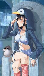 black_hair blue_eyes breasts female lilnoot_(vtuber) penguin_girl short_hair virtual_youtuber