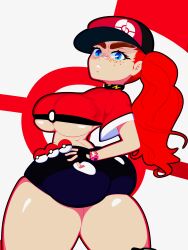 athletic big_breasts big_thighs blue_eyes breasts breasts choker clothed collar curvaceous curvy female female_focus female_only fit_female freckles freckles_on_face gym_clothes gym_leader huge_ass huge_breasts huge_thighs overflowing_breasts perky_breasts pokeball pokemon red_hair revealing_clothes slender_waist solo solo_female solo_focus thick_ass thick_eyebrows thick_thighs turned_around voluptuous voluptuous_female wide_hips zommbay