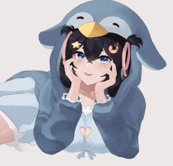 black_hair blue_eyes breasts female lilnoot_(vtuber) penguin_girl short_hair virtual_youtuber