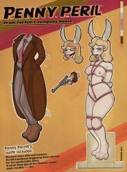 anthro ball_gag bondage bound breasts female forfun2 gag gun handgun hi_res lagomorph leporid magazine mammal model_sheet paperdoll penny_peril pistol rabbit ranged_weapon solo weapon