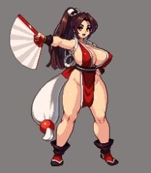 1girls 2d breasts cleavage fatal_fury huge_breasts king_of_fighters mai_shiranui pixel_art tagme thick_thighs yumurama