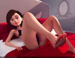 3d 3d_(artwork) big_breasts black_bikini black_bra black_panties breasts breasts brown_eyes brown_hair elastigirl feet feet_focus female foot_fetish foot_focus hairy_pussy helen_parr legs_up milf naked naked_female nipples nude nude_female otomechidori pixar pussy small_nipples solo solo_female superheroine the_incredibles