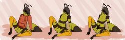 antennae_(anatomy) arthropod balls bee bumble_bee_(species) clothing footwear genitals grivies hoodie hymenopteran insects knee_highs knee_socks legwear male mandibles penis simple_background socks solo topwear wings