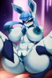 ai_generated anthro ashraely_style big_breasts eeveelution female female_only glaceon nintendo nipples pixai pokémon_(species) pokemon pussy self_upload spread_legs thick_thighs weedvee420