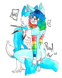 1boy 1girls absurd_res animal_genitalia animal_penis anthro armwear athletic athletic_anthro athletic_male bangs beard biceps blue_body blue_ears blue_fur blue_hair blue_tail bone candy_blue_hair canid canine canine_genitalia canine_penis canis cat_ears cheek_tuft clothing clown collar collarbone countershade_tail countershade_torso countershading cupcake_(yoako) deltoids detached_sleeves digital_media_(artwork) dipstick_tail duo ear_fluff efradraws elbow_gloves erection eyebrows face_out_of_frame facial_hair facial_tuft feathers female female_on_top fit_male fluffy_tail fur genitals gloves hair hat headgear headwear height_difference hi_res inner_ear_fluff jewelry knot lagomorph leg_lock leporid magician makeup male male/female mammal multicolored_body multicolored_fur multicolored_hair northwind_(efradraws) nude one_eye_obstructed onomatopoeia open_mouth painting_(artwork) pecs penis perky_ears pink_inner_ear plain_background plap plap_(sound) pubes rabbit rainbow_clothing rainbow_hair riding short_tail simple_background skull smile solo sound_effect sound_effects star-shaped_pupils star_eyes tail taller_male teeth thick_thighs traditional_media traditional_media_(artwork) tribal tribal_clothing tribal_jewelry tuft two_tone_body two_tone_fur two_tone_tail unseen_male_face uspul_(efradraws) watercolor_(artwork) white_background white_gloves wide_shoulders wolf
