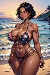 1girls 2024 abs ai_generated american_flag_bikini armpits beach big_breasts bikini black_hair blush blush_lines blushing_at_viewer bracelet breasts cleavage cloud collarbone dark_skin dark_skinned_female earrings exposed_thighs eyebrows eyelashes female female_only gigantic_breasts high_resolution highres hips hourglass_figure huge_breasts large_breasts looking_at_viewer midriff muscular muscular_female navel original original_character palm_tree palm_trees parted_lips rock rocks sea self_upload short_hair sky smile smiling smiling_at_viewer solo stable_diffusion standing sun sunny sunset teeth teeth_showing thighs toned toned_body toned_female tree trees voluptuous voluptuous_female water wave waves yellow_eyes yodayo