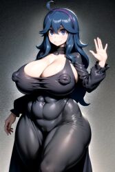 1girls abs ai_generated big_breasts black_dress curvy dress female female_only game_freak hex_maniac huge_breasts kunaboto_(style) light-skinned_female light_skin long_dress long_hair muscular_thighs nintendo nipples_visible_through_clothing pokemon pokemon_xy purple_eyes reficulsenpai thick_thighs voluptuous voluptuous_female wide_hips