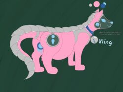 alien_genitalia ambiguous_gender bell bell_collar belly collar feral feral_only fur hi_res hybrid lioness machine metallic_body mirror pink_body pink_fur pregnant protogen quadruped raised_tail rear_view ribbons screen screen_face simple_background slime solo solo_focus sound_effects standing tail text teyakan veiled_lioness