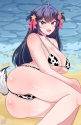 black_hair blue_eyes breasts female lilnoot_(vtuber) penguin_girl short_hair thighs virtual_youtuber