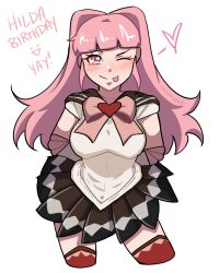 alternate_costume birthday bishoujo_senshi_sailor_moon blush breasts clothing cosplay crossover female female_only fire_emblem fire_emblem:_three_houses happy_birthday hilda_valentine_goneril large_breasts nintendo pink_eyes pink_hair skirt smkittykat solo stockings