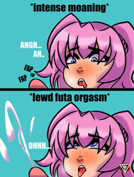 ahe_gao ahegao anzu_kuniyoshi blue_eyes blush chibi commission drooling futa_only futanari hiromin masturbation meme moaning orgasm orgasm_face pink_hair sweat sweatdrop xxfujiwaraxx