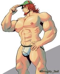 1boy beard big_penis bulge crotch gay hat kimi_ga_shine looking_at_viewer mostly_nude muscles muscular muscular_male nipples panties penis q-taro_burgerberg red_hair snaughty_skull yaoi your_turn_to_die yttd