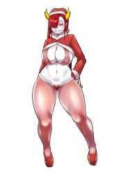 1girls banjabu big_ass big_breasts blush christmas christmas_clothing christmas_outfit edit edited female front_view grinning hair_over_one_eye hand_on_hip heart_stickers hekapoo hi_res highres hips horns legwear long_hair maebari narrowed_eyes navel pantyhose red_hair smug smug_face smug_grin solo star_vs_the_forces_of_evil stockings strap_bikini tagme thick_thighs thighs white_background white_skin wide_hips