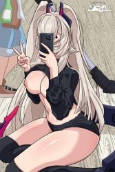 1girls areolae breasts breasts_out female female_only holding_object holding_phone indie_virtual_youtuber light-skinned_female light_skin nipples saruei_(vtuber) selfie solo twintails virtual_youtuber white_hair wight-troox