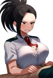 ai_generated breasts cum cum_in_clothes cum_through_clothes momo_yaoyorozu my_hero_academia novelai paizuri paizuri_under_clothes poshdog pov