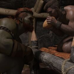 1human 1orc 2boys 3d aftercare bara bara_ass bound_wrists bread duo duo_focus eating eating_food exhausted exhausted_male feeding human_slave human_victim interspecies kneeling male male/male male_only male_victim malnourished multiple_boys muscles muscular muscular_male oc orc orc_male original original_character original_characters rape_victim slave_collar wereorc_(artist)