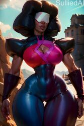 afro ai_generated big_breasts bodysuit cameltoe cartoon_network cleavage crystal_gem dark-skinned_female dark_skin garnet_(steven_universe) muscular_female steven_universe steven_universe:_the_movie steven_universe_future sulliedai sunglasses thick_lips thick_thighs thin_waist tight_clothing wide_hips