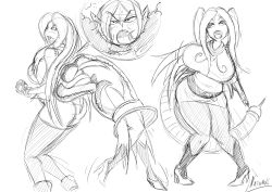 2girls absorption absorption_vore ass ass_expansion big_ass big_breasts bouncing_breasts breast_expansion breasts butt_expansion chubby chubby_belly chubby_female curvy curvy_female dragon_ball dragon_ball_heroes dragon_ball_xenoverse dragon_ball_z female_pred female_prey high_heels huge_breasts long_hair majin majin_(race) majin_muchi_(hamilton4) muchi_(hamilton4) natsumemetalsonic sketch smile stealing_clothes tail tail_vore thick thick_thighs towa unwilling_prey vore weight_gain wide_hips