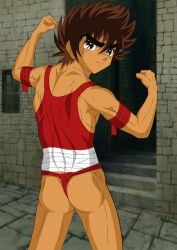 1boy 2015 3d_background ass brown_eyes brown_hair fundoshi gay gouryu male male_only pegasus_seiya red_fundoshi saint_seiya solo yaoi