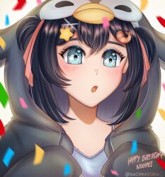 black_hair blue_eyes breasts female lilnoot_(vtuber) penguin_girl short_hair virtual_youtuber