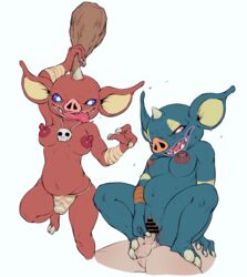 anthro anthro_only balls big_nipples blin_(tloz) blin_female blue_eyes bodily_fluids bokoblin bokoblin_(breath_of_the_wild) breasts breath_of_the_wild bubonikku censored clothed clothing club_(weapon) duo faceless_male feet_on_balls female female_focus genital_fluids genitals hi_res holding_object holding_weapon horn human humanoid imp loincloth male mammal melee_weapon monster_girl nintendo nipples on_top pendant penis pink_eyes pussy pussy_juice reverse_cowgirl_position rule_63 saliva sex simple_background slightly_chubby spread_legs spreading straight sweat the_legend_of_zelda tongue topless video_games weapon white_background