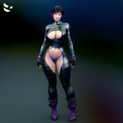 3d big_breasts boob_window breasts cleavage_cutout gm_studios namco purple_highlights reina_mishima skimpy skimpy_bodysuit tekken tekken_8 thick_thighs thong tomboy wide_hips