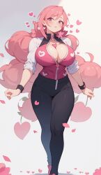 1girls ai_generated cleavage female female female_focus female_only girl heart heart huge_boobs huge_breasts huge_breasts jorgecarlosai long_hair looking_at_viewer pants pink_hair puffy_hair purple_eyes tall taller_girl thick thick_thighs tight_clothing tight_pants toned toned_female