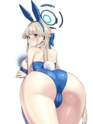 1girl 1girls ass_focus blue_archive blush cameltoe cleaning_&_clearing_(blue_archive) cute dumptruck_ass embarrassed halo huge_ass looking_back lying_on_stomach millennium_science_school_student rear_view squishy_butt thick_ass thick_thighs toki_(blue_archive) toki_(bunny)_(blue_archive) treetop_helper wide_hips