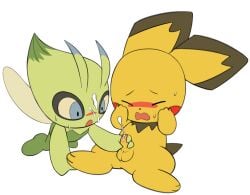 ambiguous_gender anthro blush celebi cub cum cum_on_face cumshot embarrassed fairy flora_fauna furry handjob hi_res open_clothes open_mouth penis pichu pokémon_(species) pokemon pokemon_(species) pururing semi-anthro sweat tagme tears tiny_penis young young_male