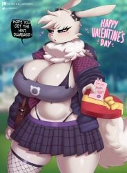 1girls anthro bianca_(gammainks) breasts dialogue eevee english_text female furry gammainks hi_res hips huge_breasts nintendo pokémon_(species) pokeharlot pokemon shiny_eevee shiny_pokemon speech_bubble tank_top thick_thighs thighs thugdere tsundere valentine's_day white_fur wide_hips