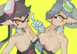 callie_(splatoon) flat_chest large_breasts marie_(splatoon) nipples pohuai_haidan_boom_(artist) splatoon squid_sisters