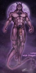 abs anthro asian_mythology balls beard building chest_tuft dragon east_asian_mythology eastern_dragon facial_hair flexing fur furred_dragon genitals goatee grin group hair hi_res horn human humanoid humanoid_genitalia humanoid_penis legless long_(wish_dragon) magic magic_user male mammal muscular muscular_anthro muscular_male mythology pecs penis pink_body pink_fur purple_hair smile solo solo_focus tail teeth tuft were weredragon wish_dragon