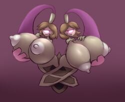 2girls animate_inanimate anthro big_breasts breasts cyclops doublade duo female female_only glowing_eyes hair hand_on_breast hands_on_breasts hi_res huge_areolae huge_breasts looking_at_another metachoke nipples no_humans one_eye pokémon_(species) pokemon sword tagme