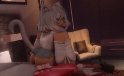 1girls 3d ass back_view cat_ears cat_tail catgirl cookie female female_focus female_only gift_box glasses looking_at_viewer neck_tuft niki_okarin rat roblox roblox_avatar robloxian shoulderless_shirt skirt valentine's_day white_hair worried